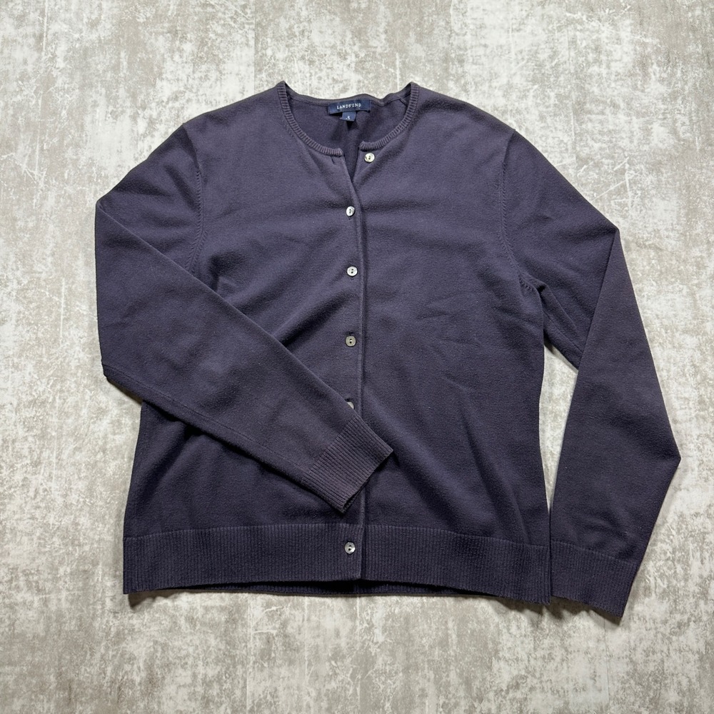 Lands' End Cardigan Women S Purple Supima Cotton Button Front J08383